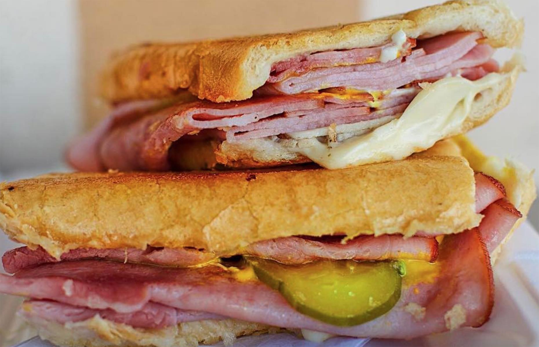 Cubano sandwich, pressed and stacked